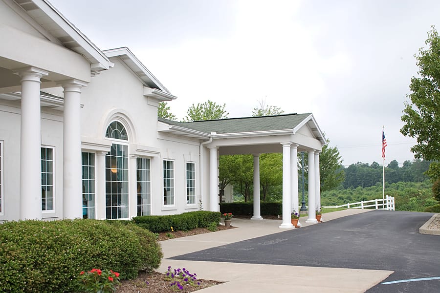 Front entrance of Madison Center with landscaping