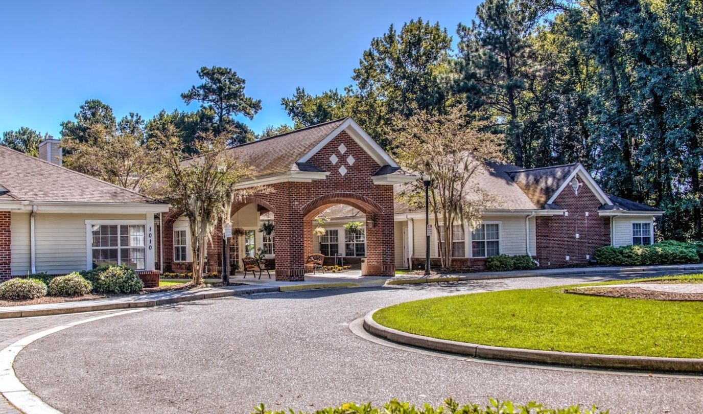 Exterior view of a senior living facility entrance