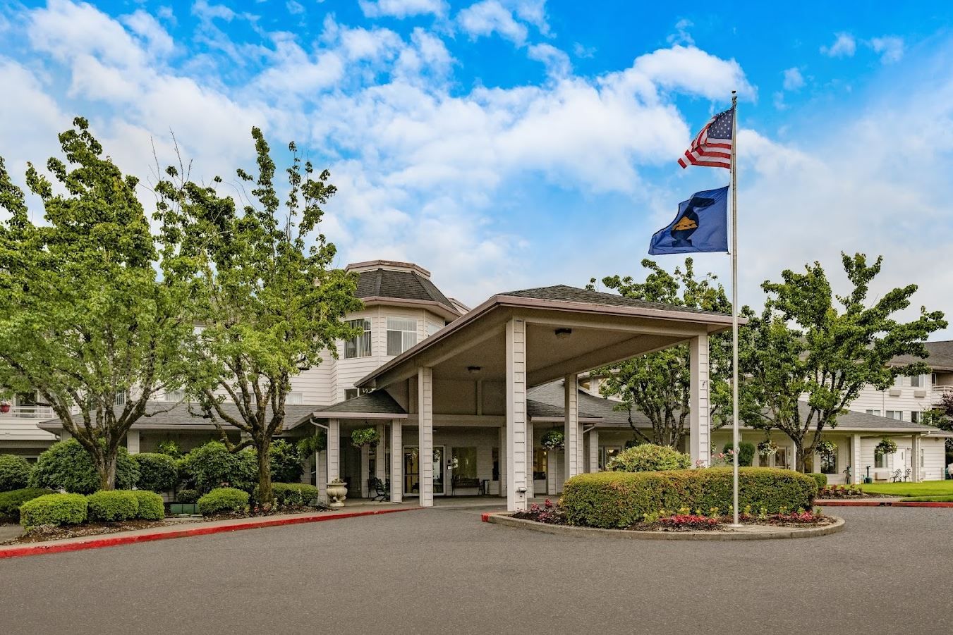 Exterior view of Parkrose Chateau Gracious Retirement Living entrance