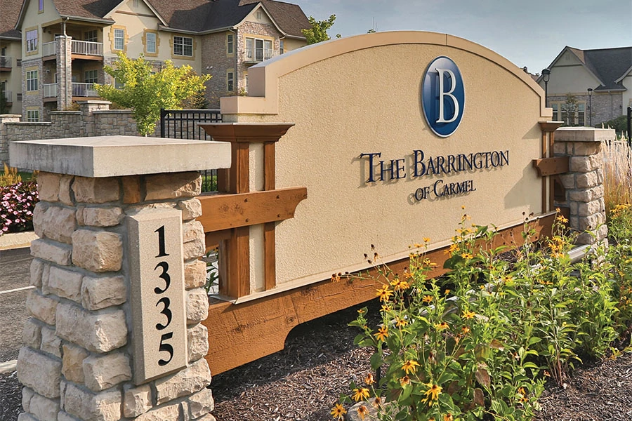Exterior sign of The Barrington of Carmel