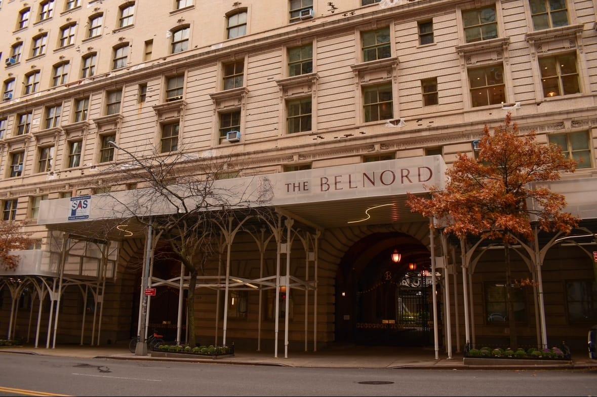 Exterior view of The Belnord building entrance