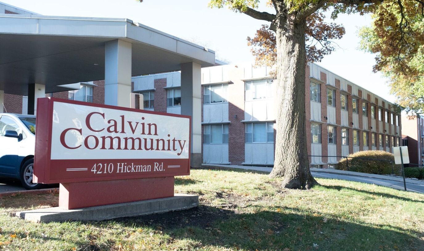 Calvin Community building exterior with signage