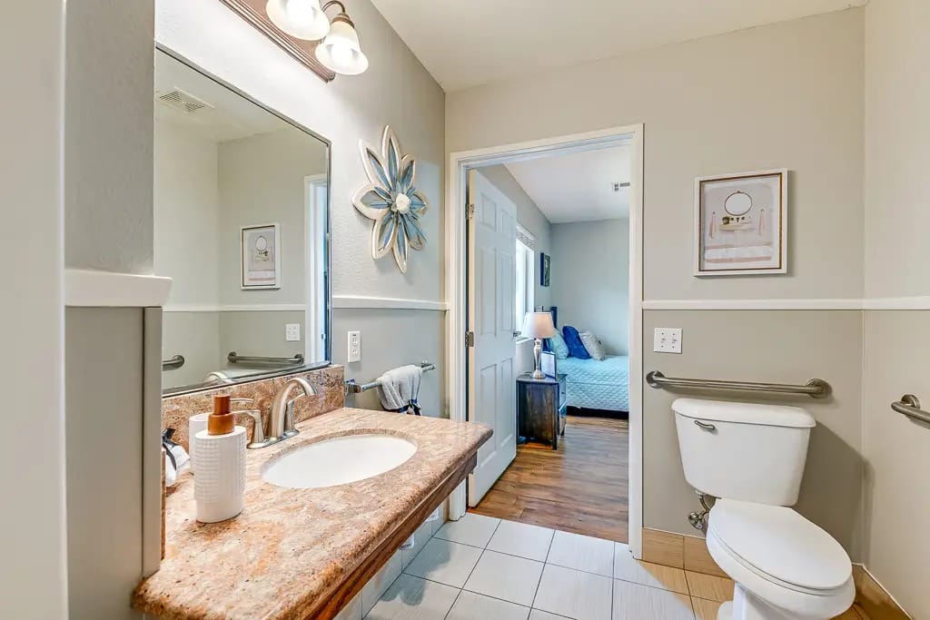 Interior view of a private bathroom in a resident room