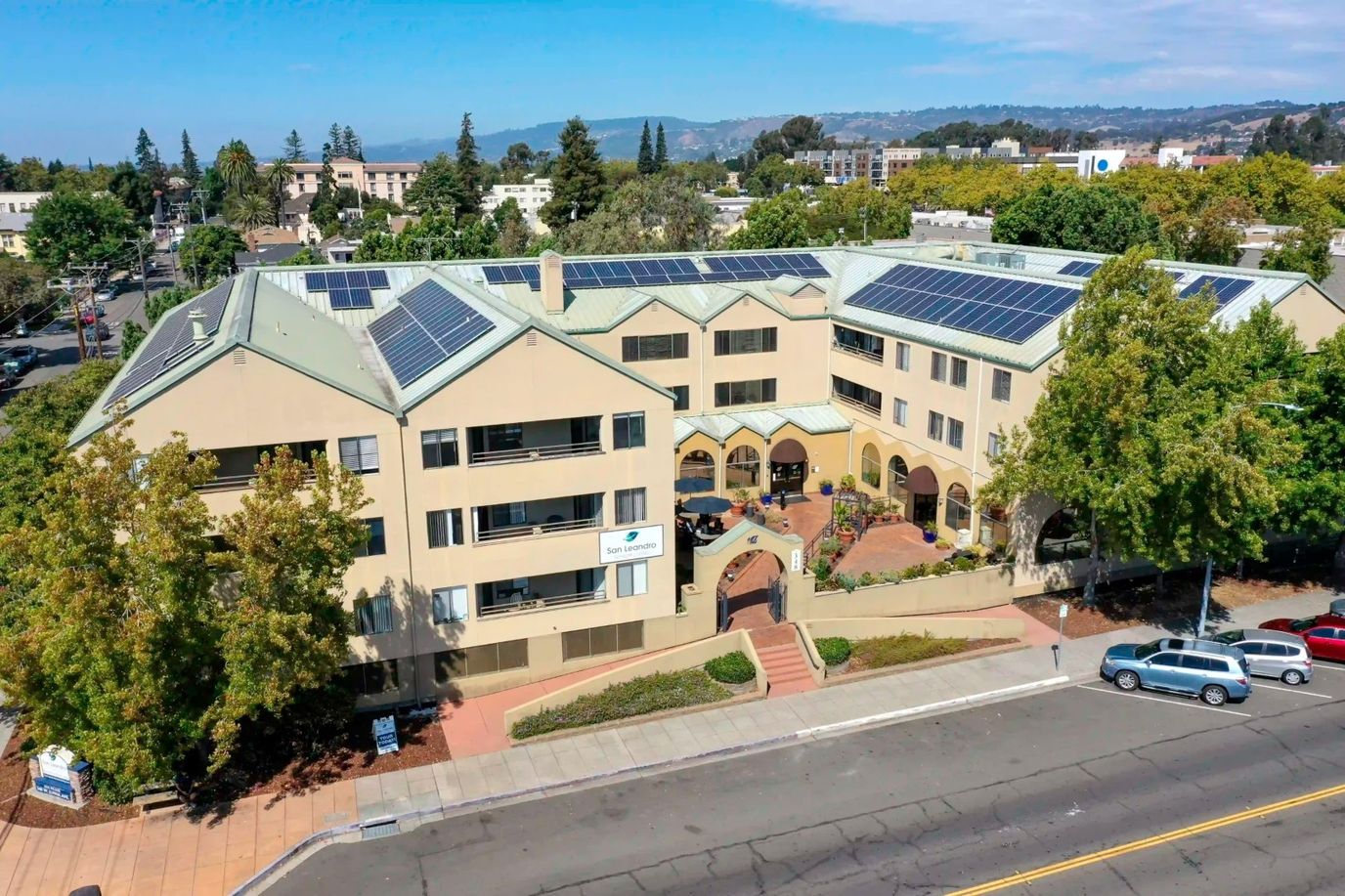 Aerial view of San Leandro Senior Living building