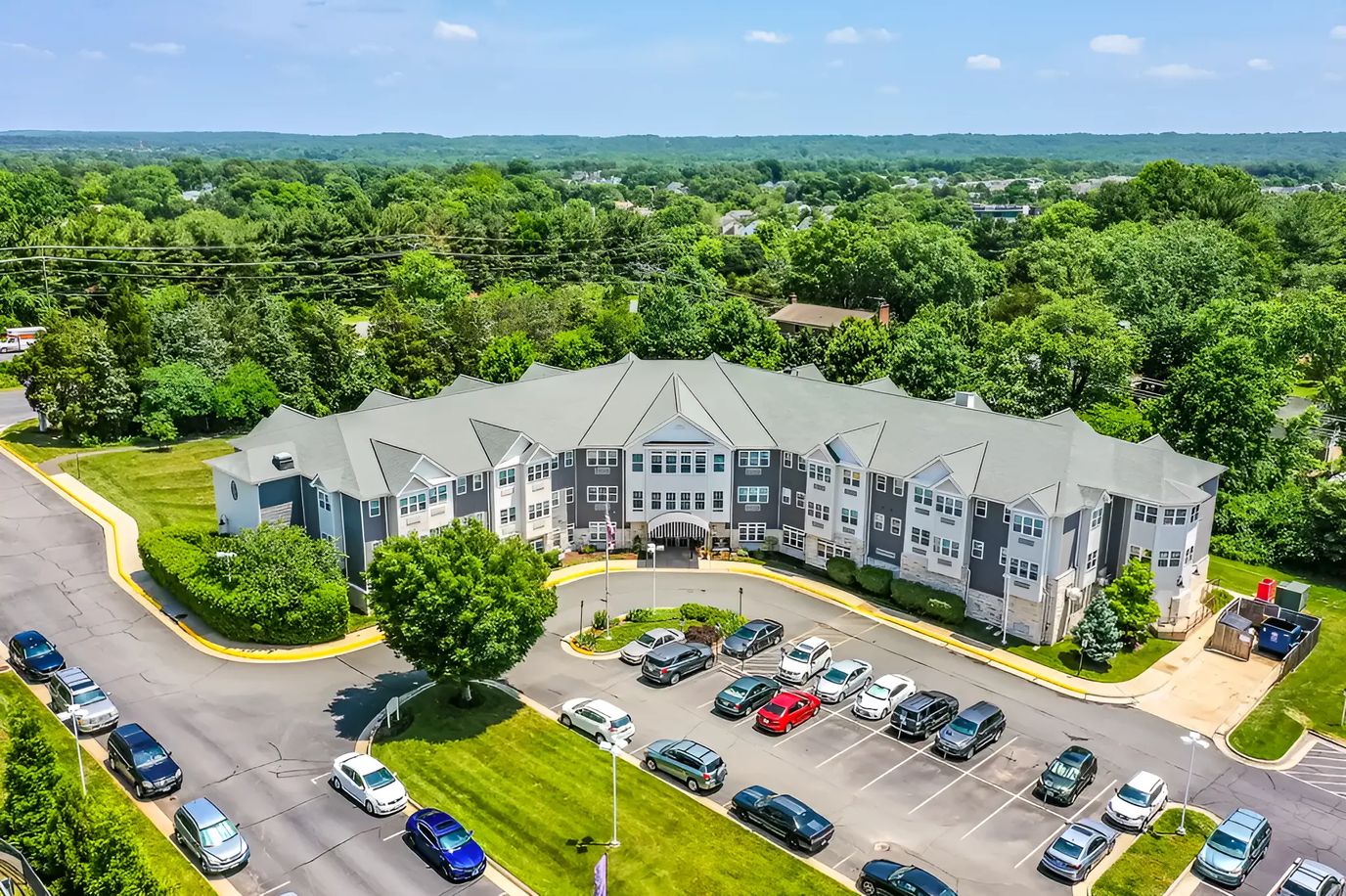 Aerial view of the facility with parking lot