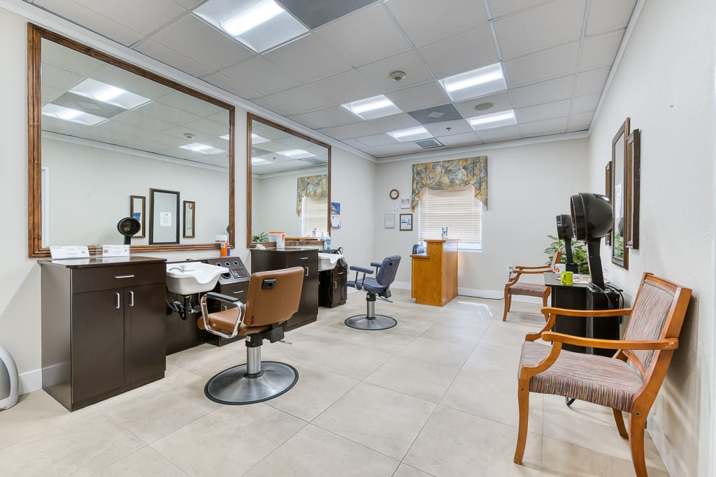 Hair salon area in senior living facility
