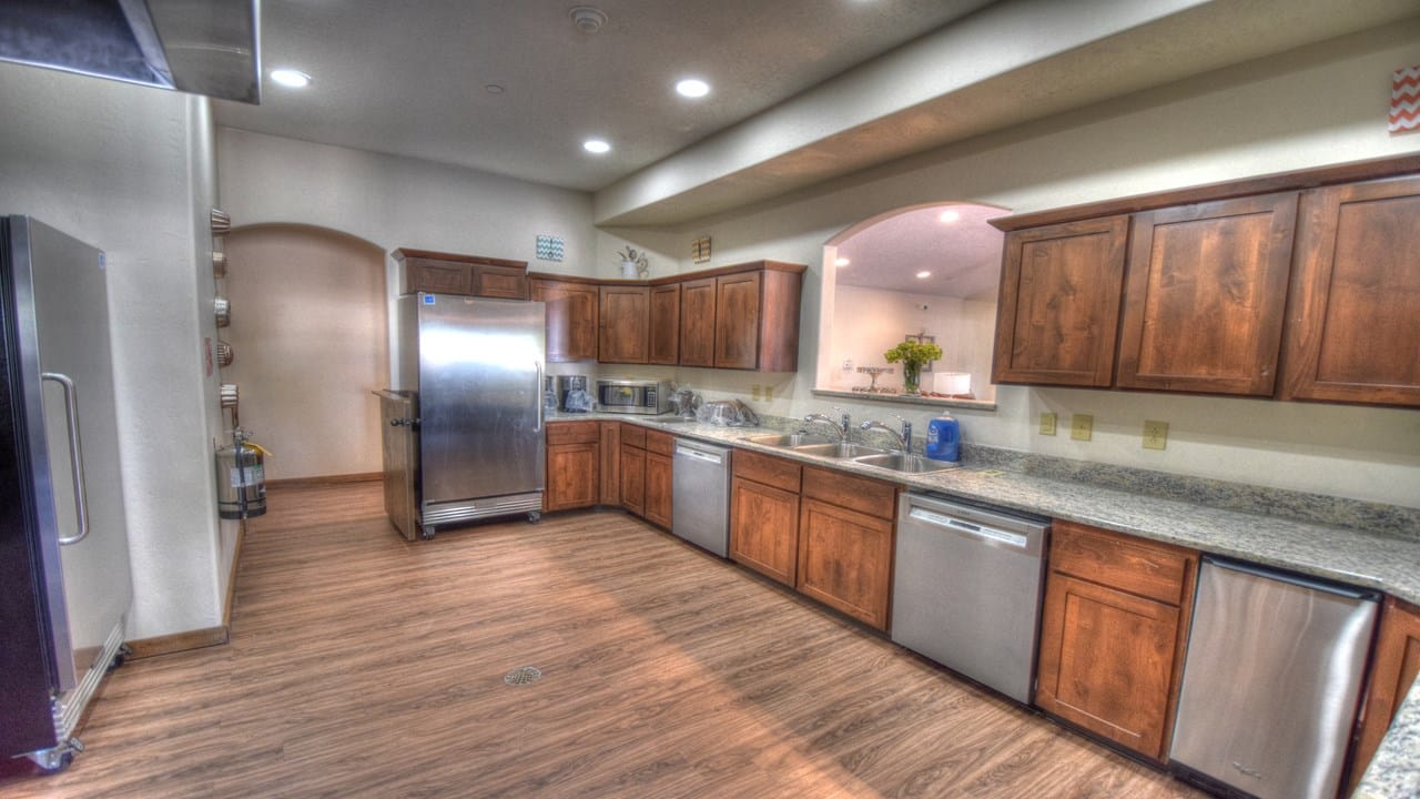 Well-equipped kitchen in a senior living facility