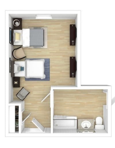 Layout of a shared resident room with two beds