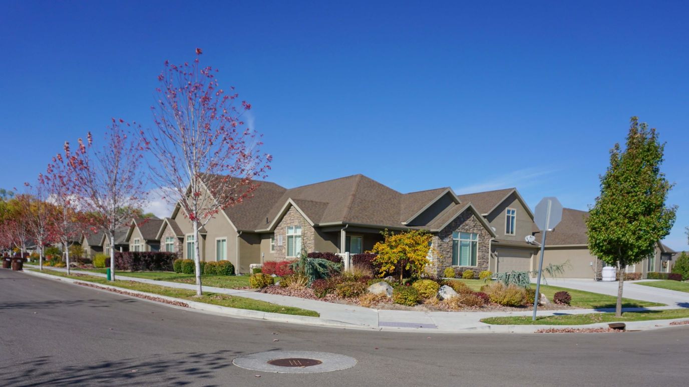 Exterior view of Bridlewood Villas with landscaped area