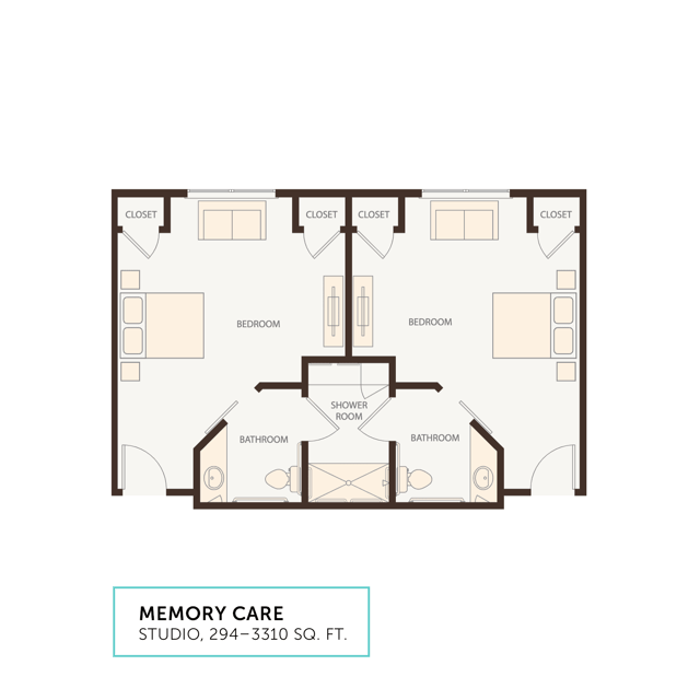 Architectural floor plan for memory care studio
