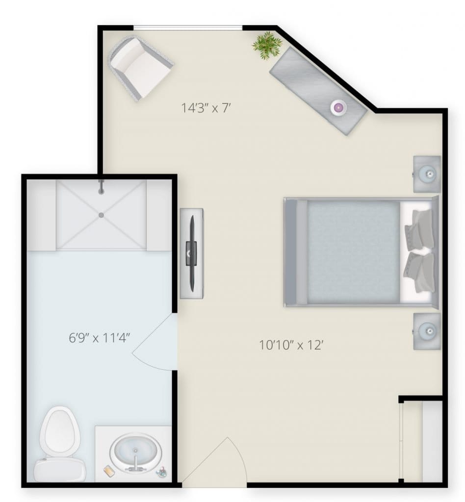 Architectural floor plan of a resident room