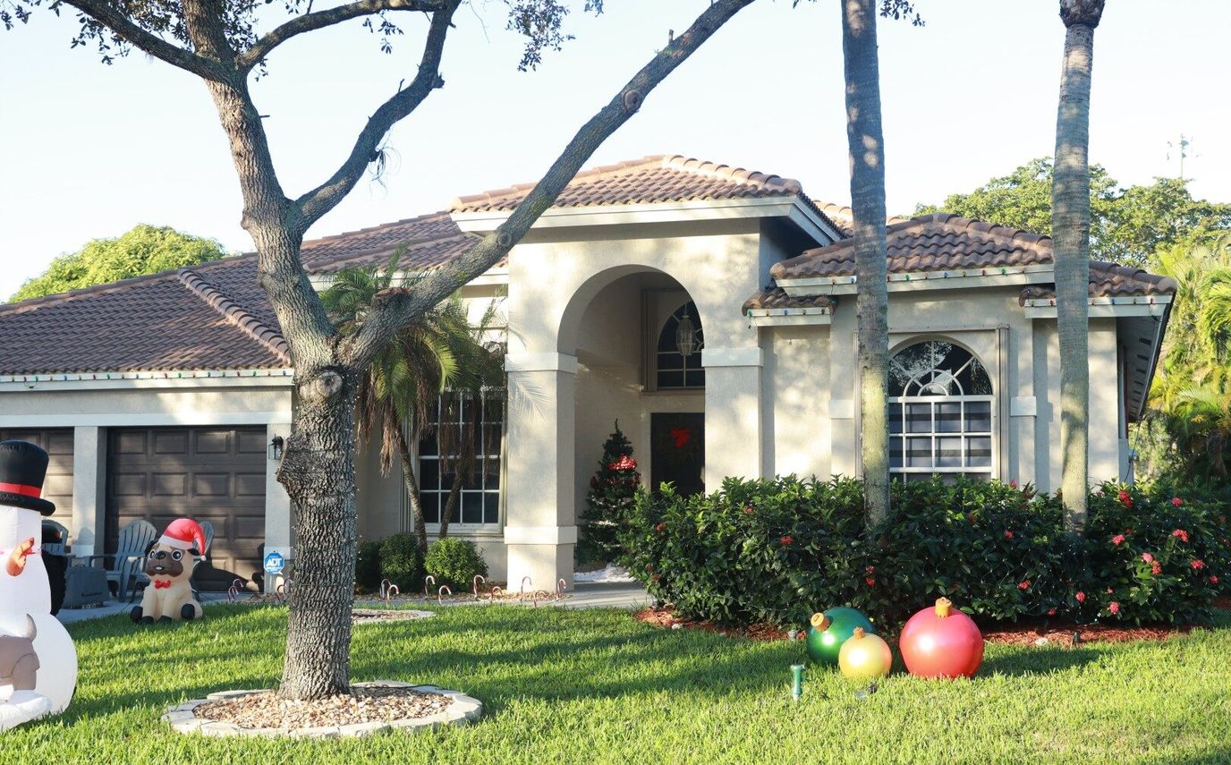 Exterior view of a decorated building during the holiday season
