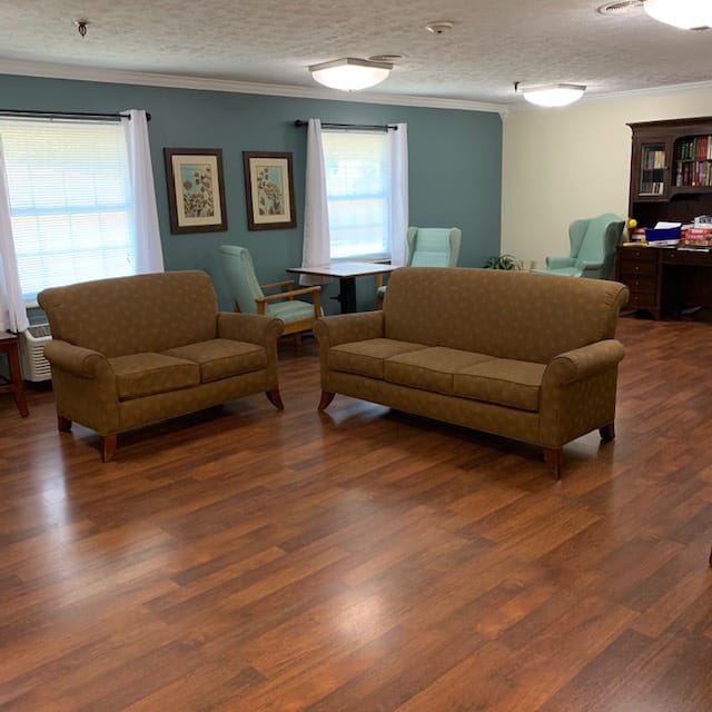 Bright interior of a lounge with seating