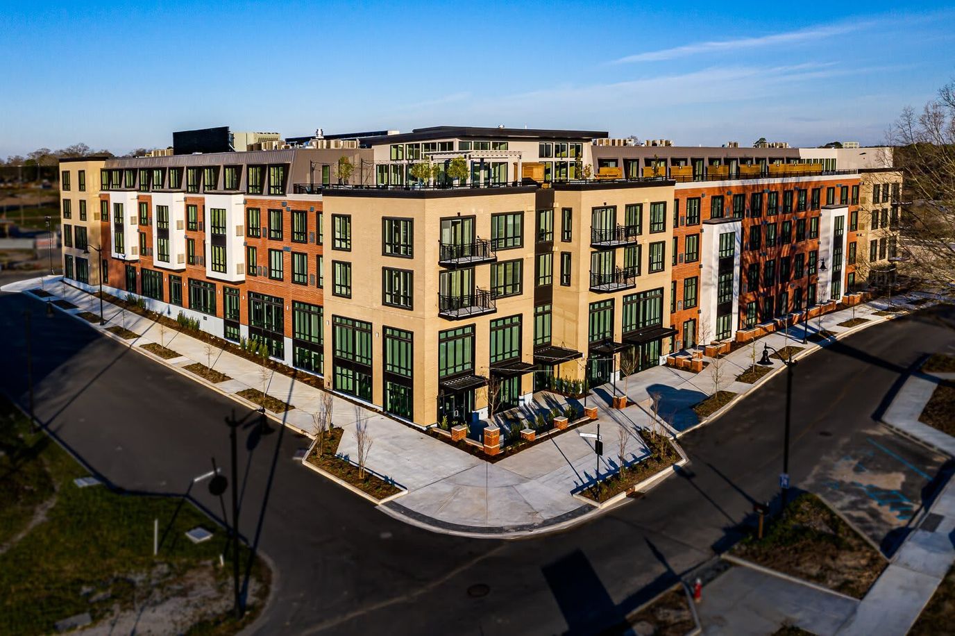 Aerial view of a modern assisted living facility