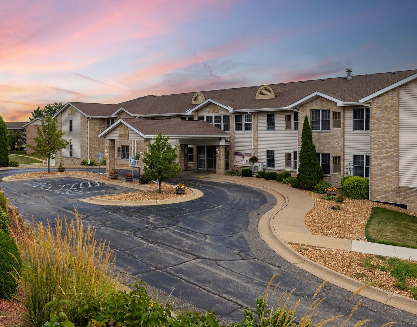 Exterior view of Sunset Park Place at sunset