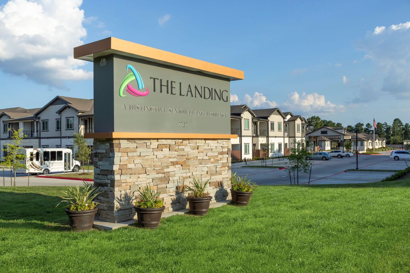 Exterior view of The Landing facility sign and entrance
