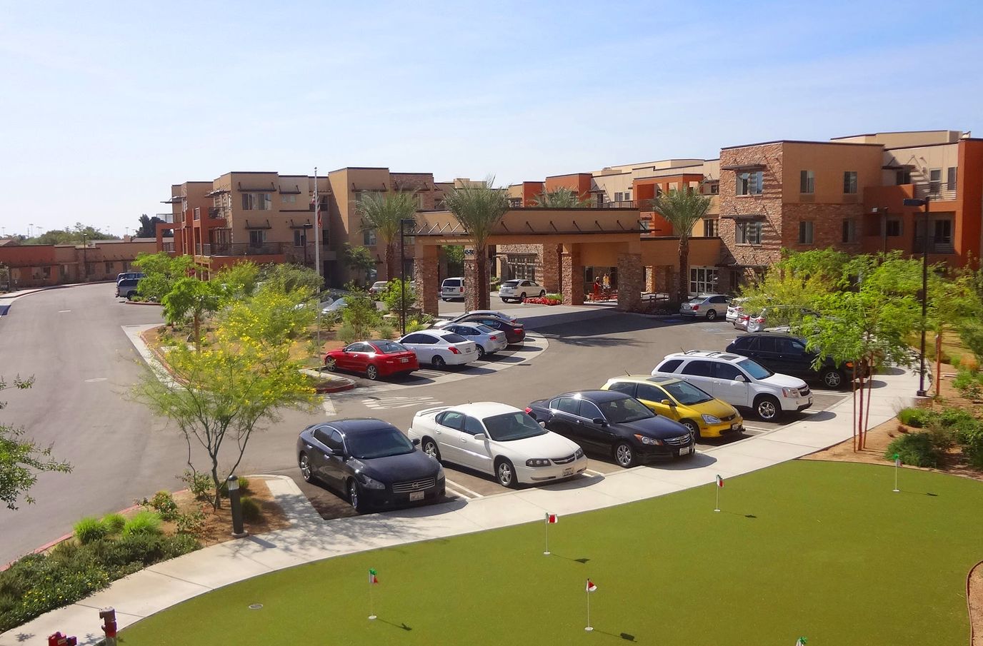 Overview of the facility's exterior and parking area