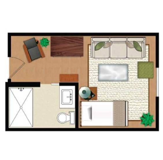 Interior layout of a private resident room