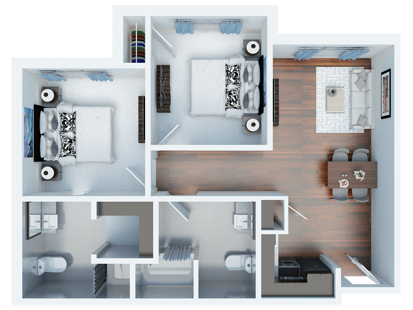 Architectural floor plan of a resident unit
