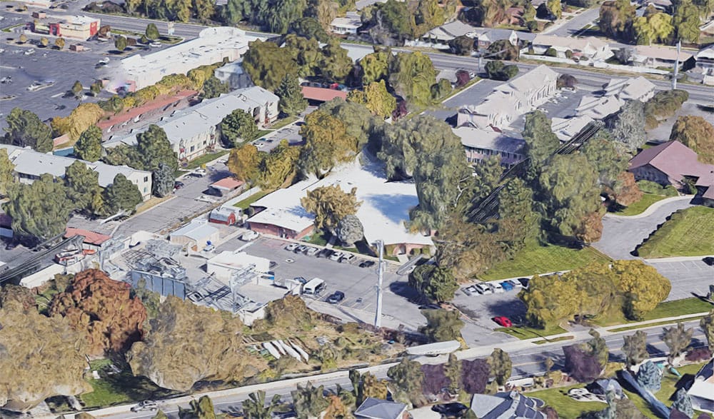 Aerial view of Rocky Mountain Care's outdoor space and parking.