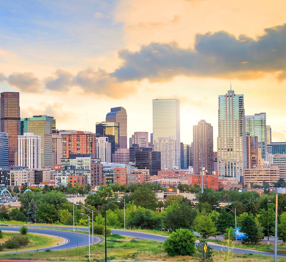 City skyline during sunset