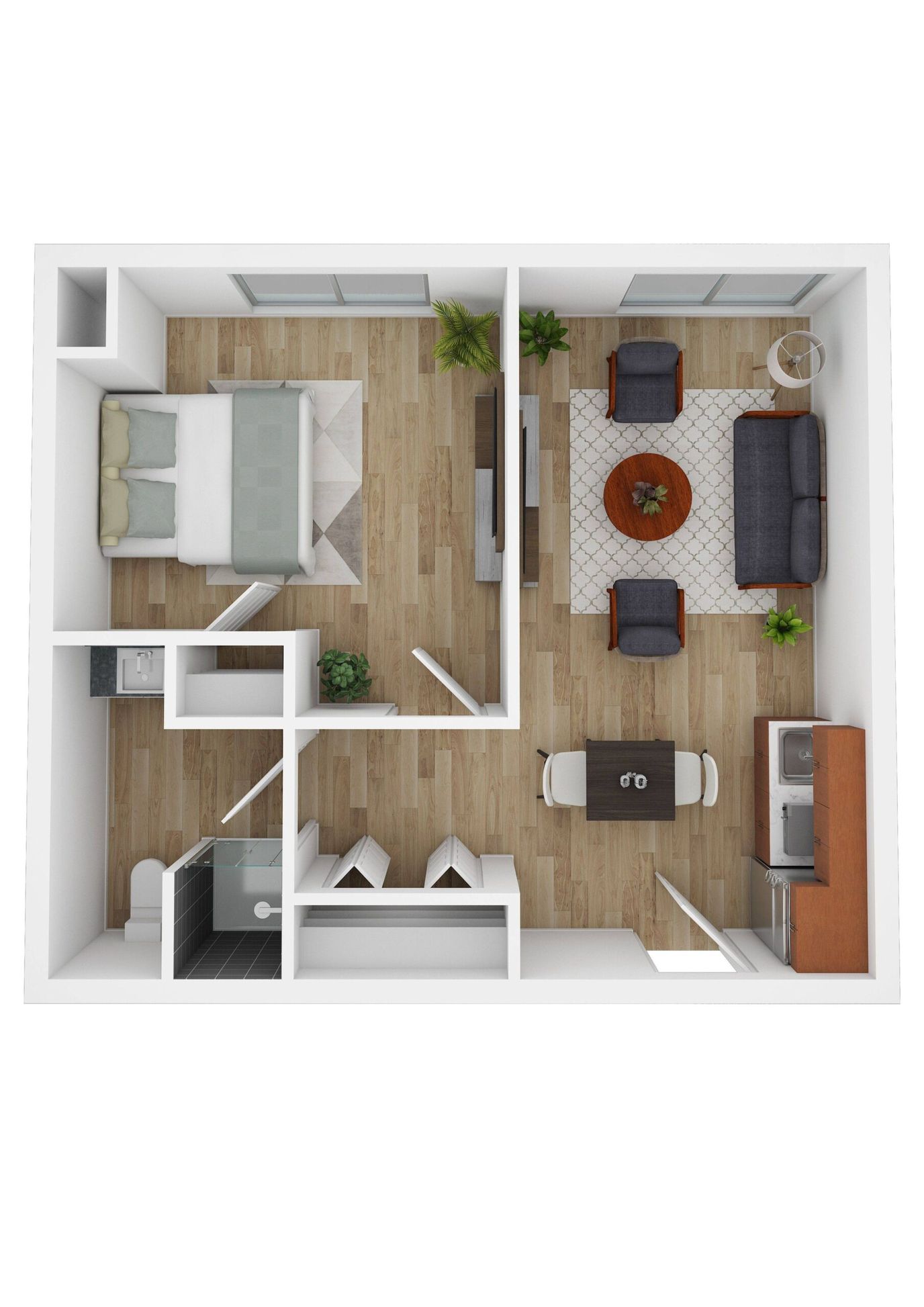 Stylized floor plan of a resident room