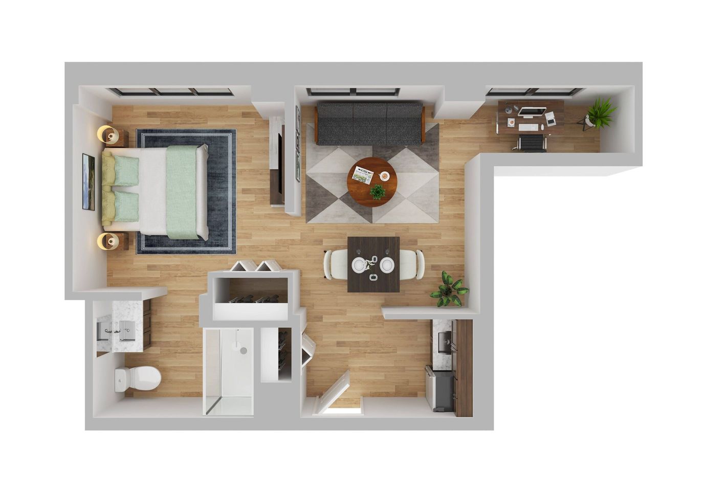 Floor plan of a modern assisted living suite