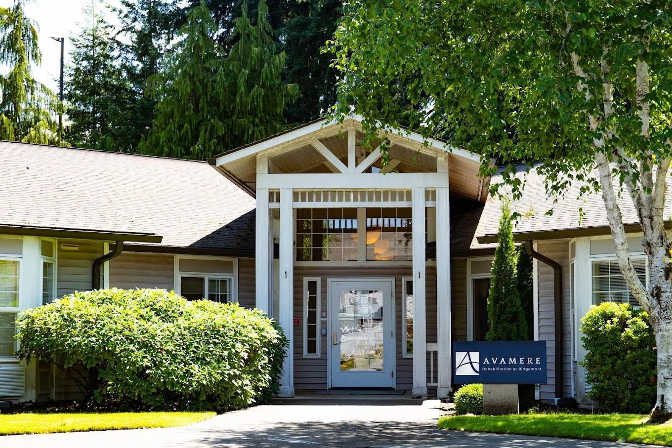Exterior view of a senior care facility entrance