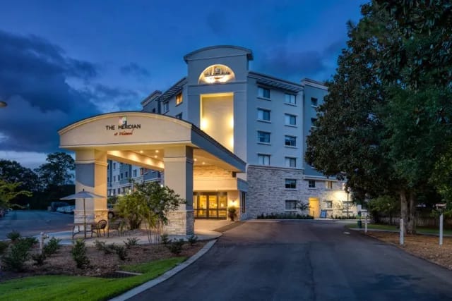 Exterior view of the Meridian At Westwood entrance