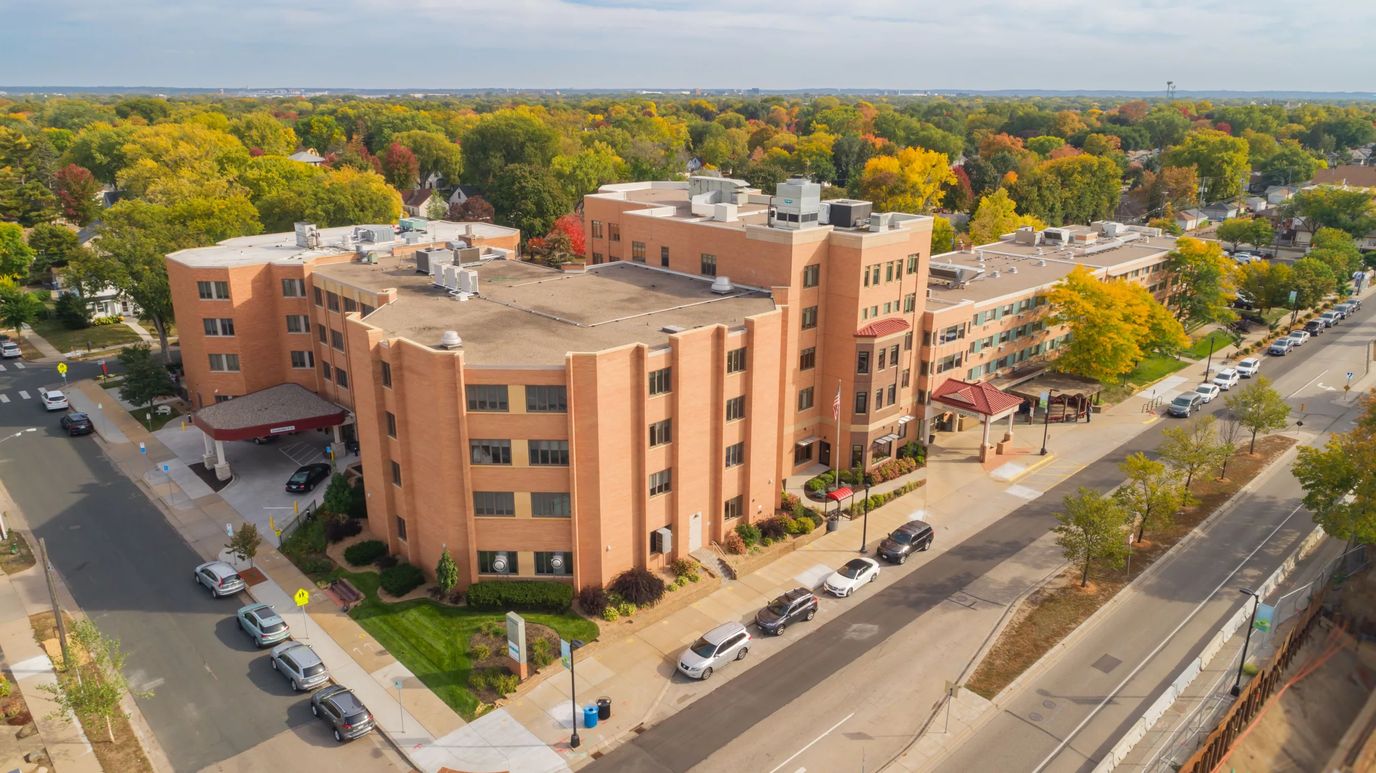 Aerial view of Mount Olivet Careview Home with colorful trees