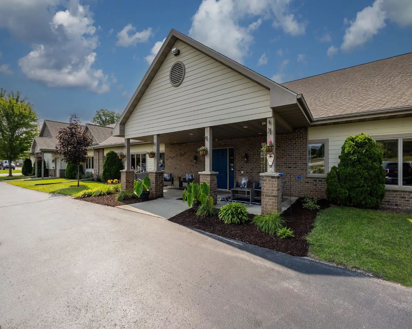 Exterior view of a senior living facility entrance