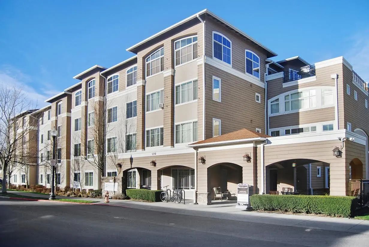 Exterior view of a modern assisted living facility