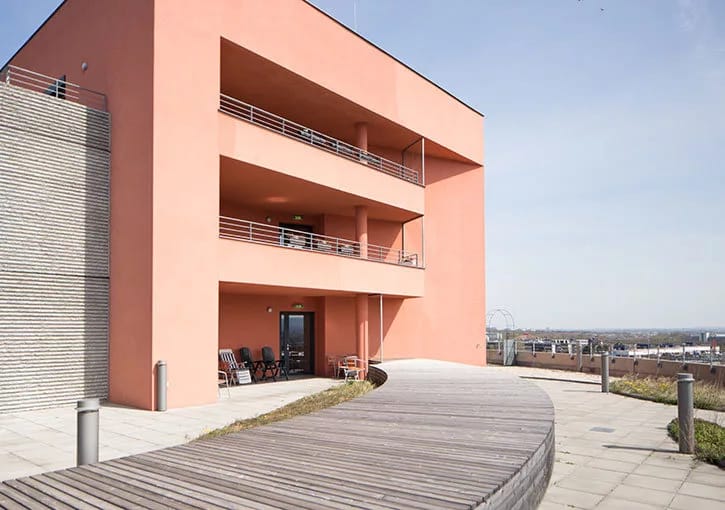 Exterior view of the assisted living facility with a modern design