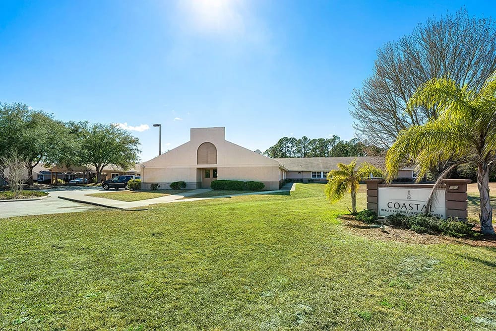 Exterior view of Coastal Health and Rehabilitation Center entrance