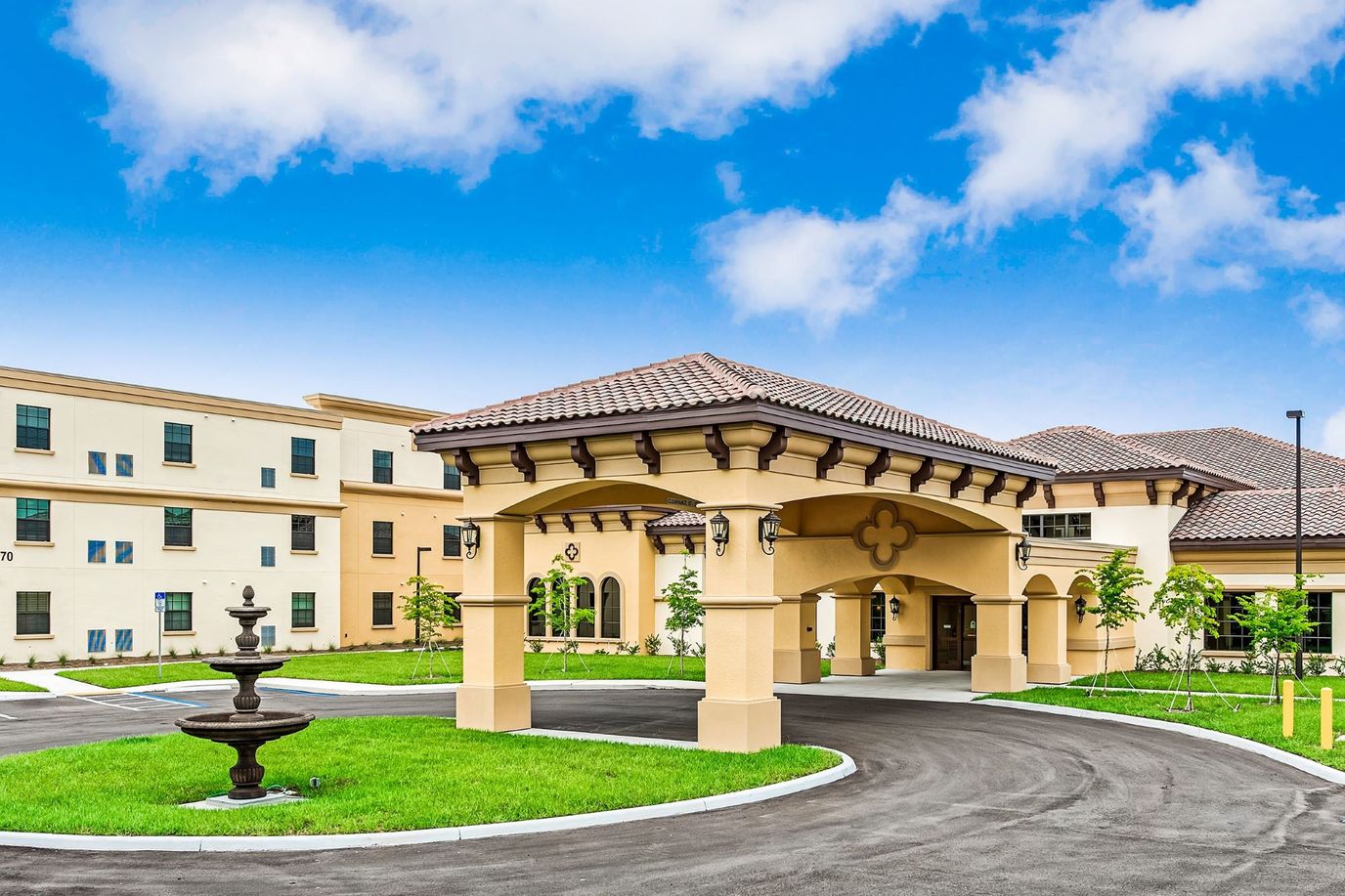 Exterior view of a senior living facility's entrance