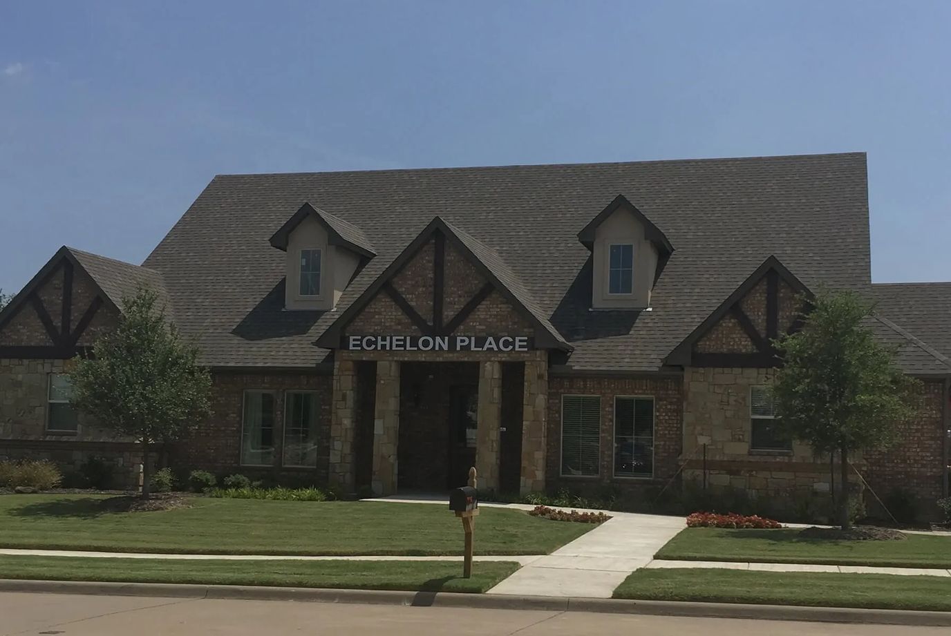 Building exterior of Echelon Place with clear signage