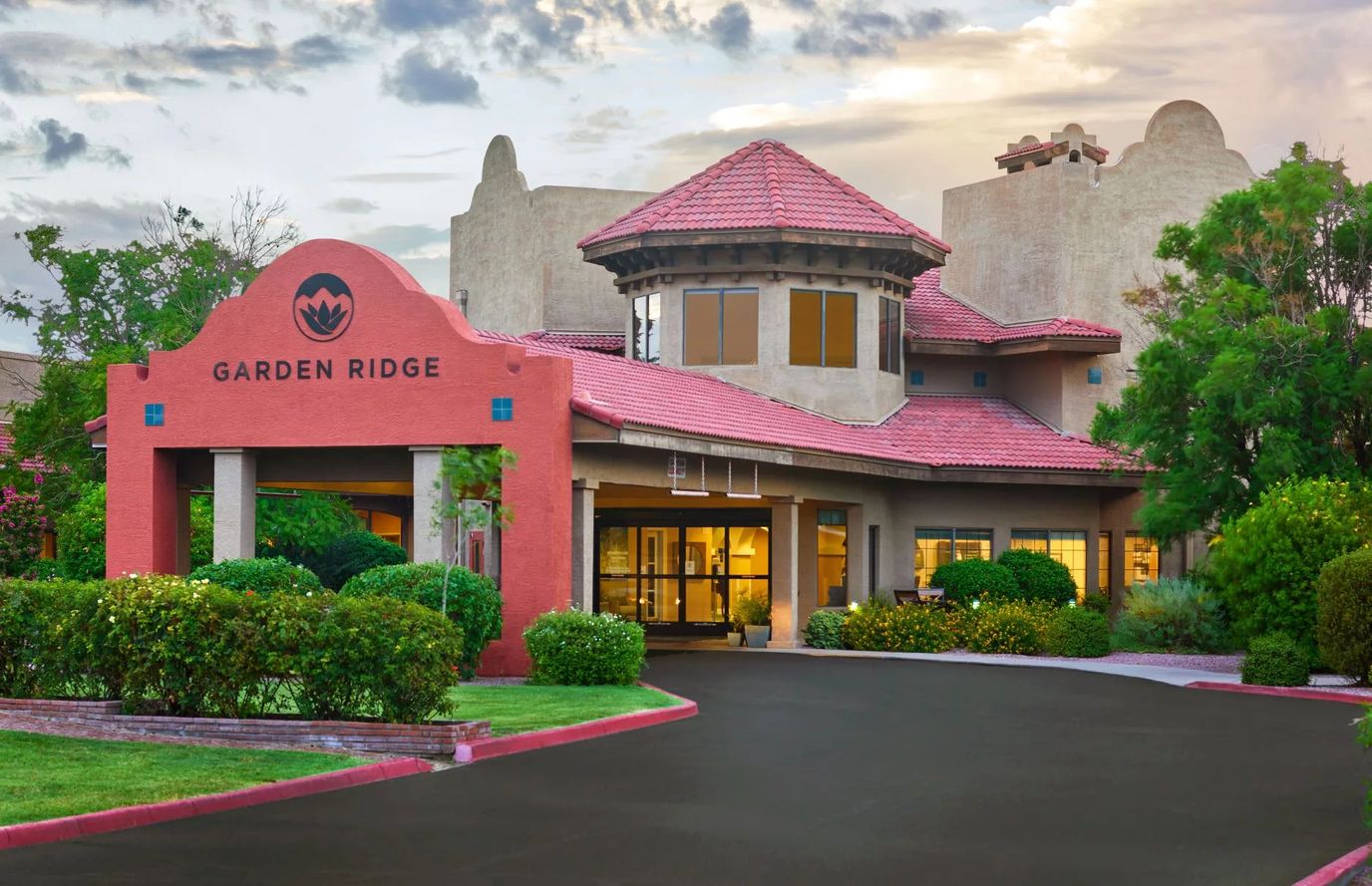 Front entrance of Garden Ridge Senior Living facility