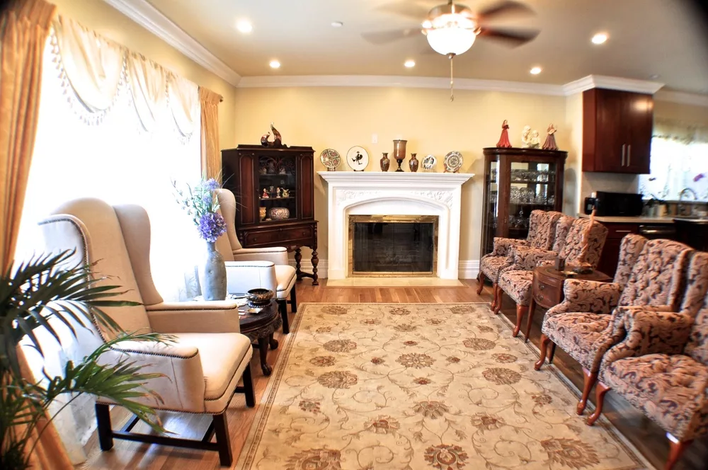 Cozy common area with seating and decorative elements