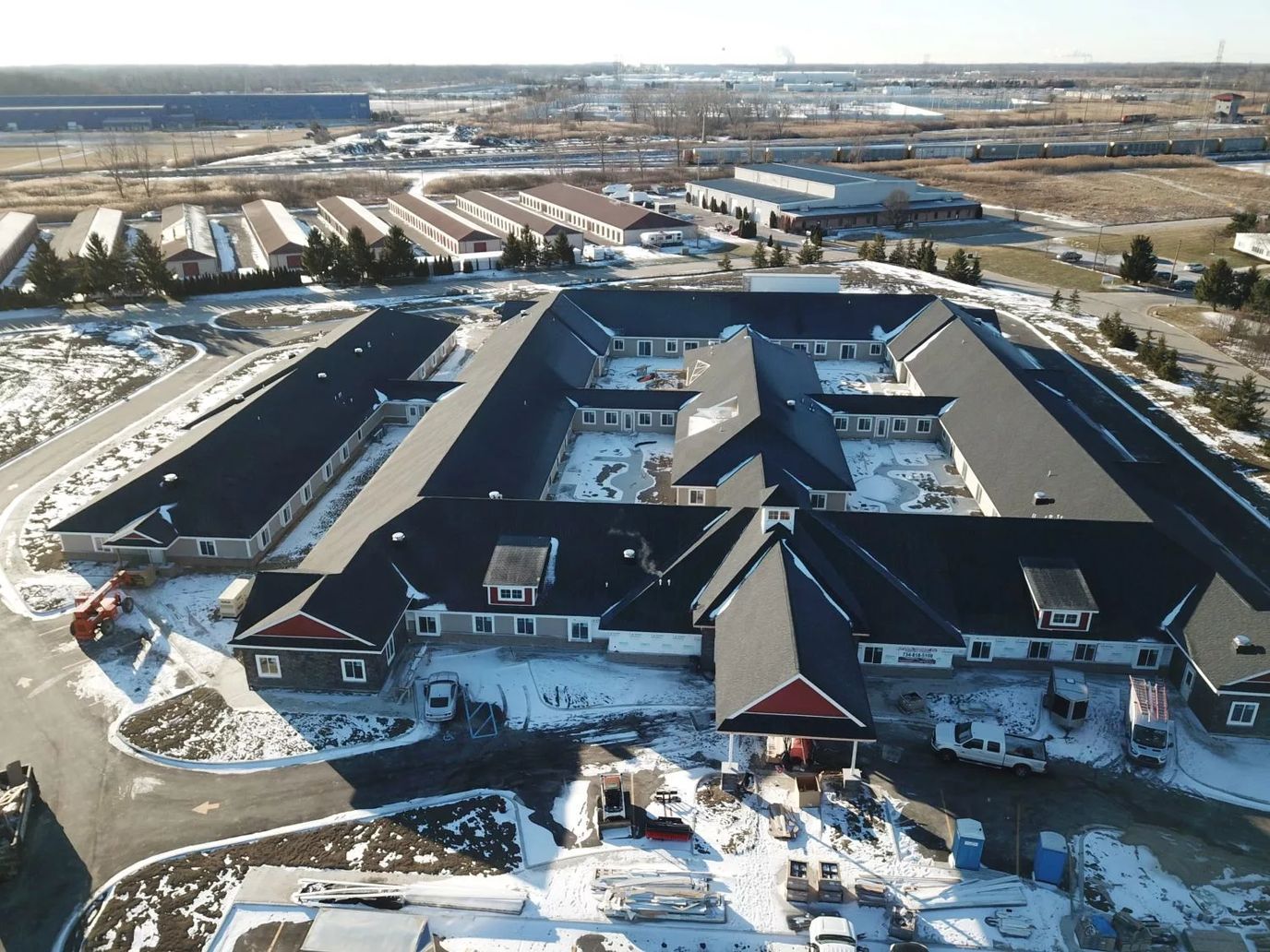 Aerial view of Hampton Manor under construction with surrounding area