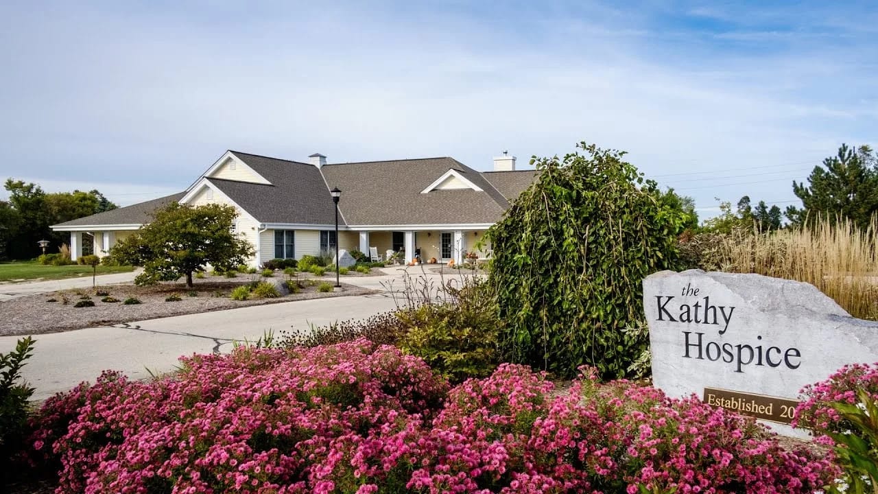Exterior view of Kathy Hospice building with landscaping