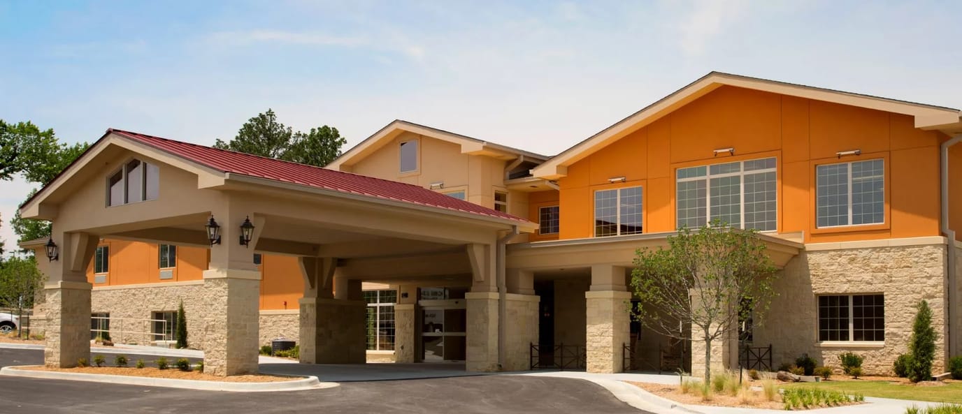 Stylish entrance of a senior living facility