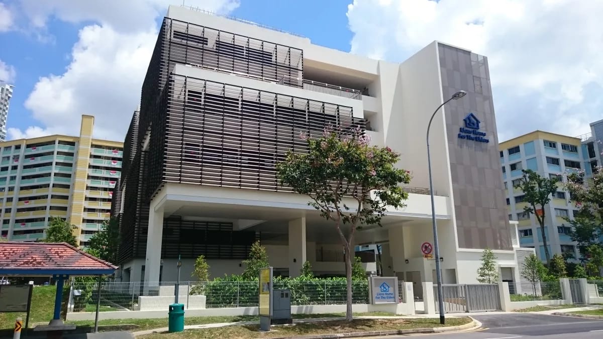 Exterior view of a senior living facility with modern architecture