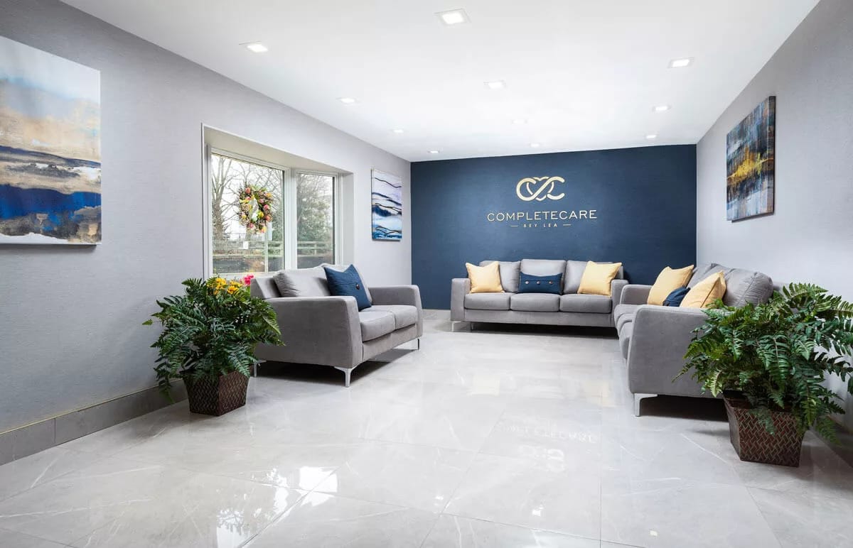 Bright common area with comfortable seating and decor