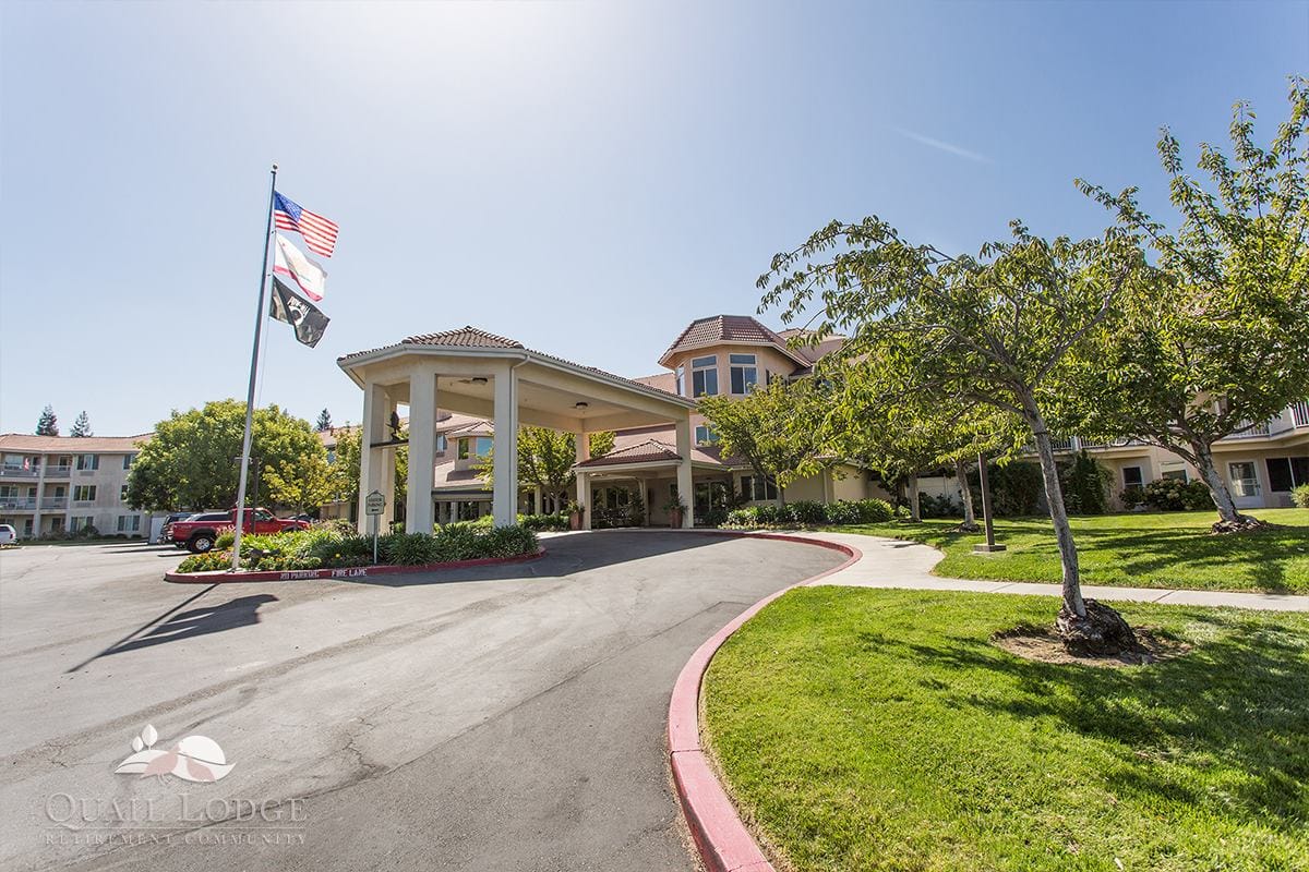 Exterior view of Quail Lodge Retirement Community entrance