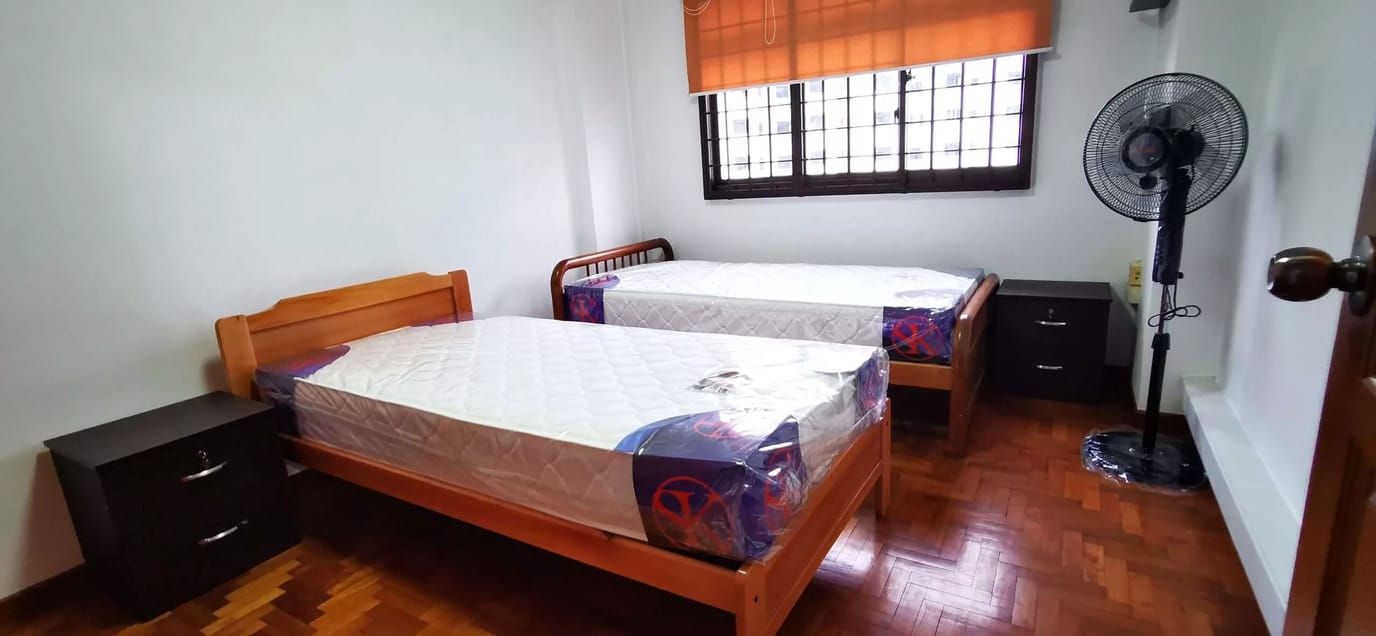 A simple interior view of a shared bedroom