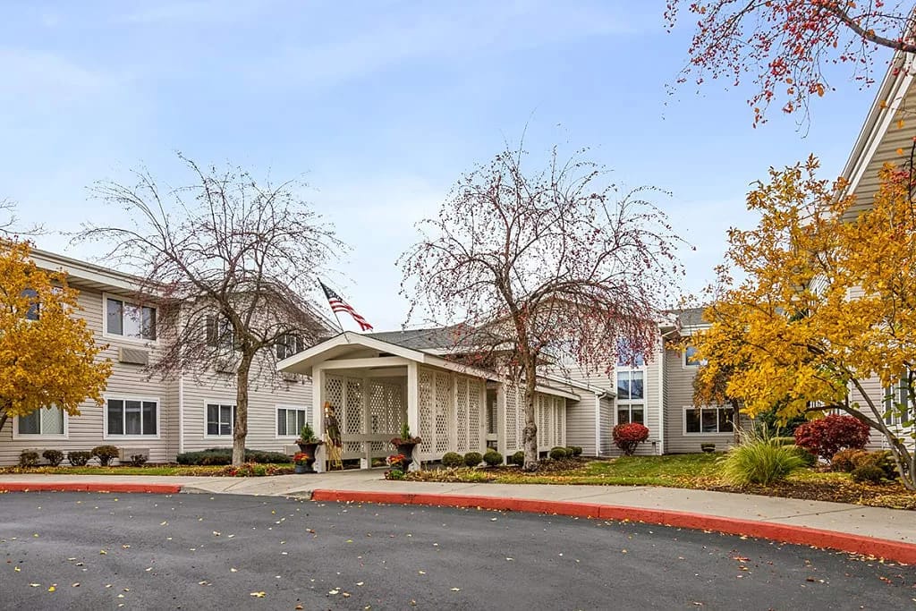 Exterior view of Ridgeview Place with fall foliage