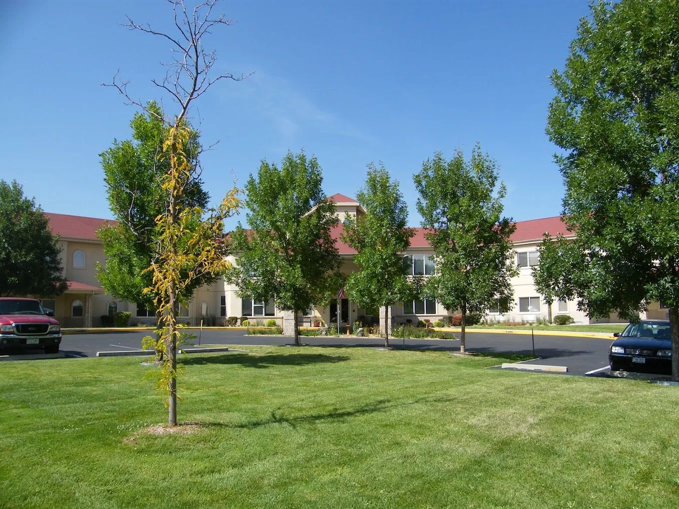 Exterior view of Marycrest Assisted Living with landscaping