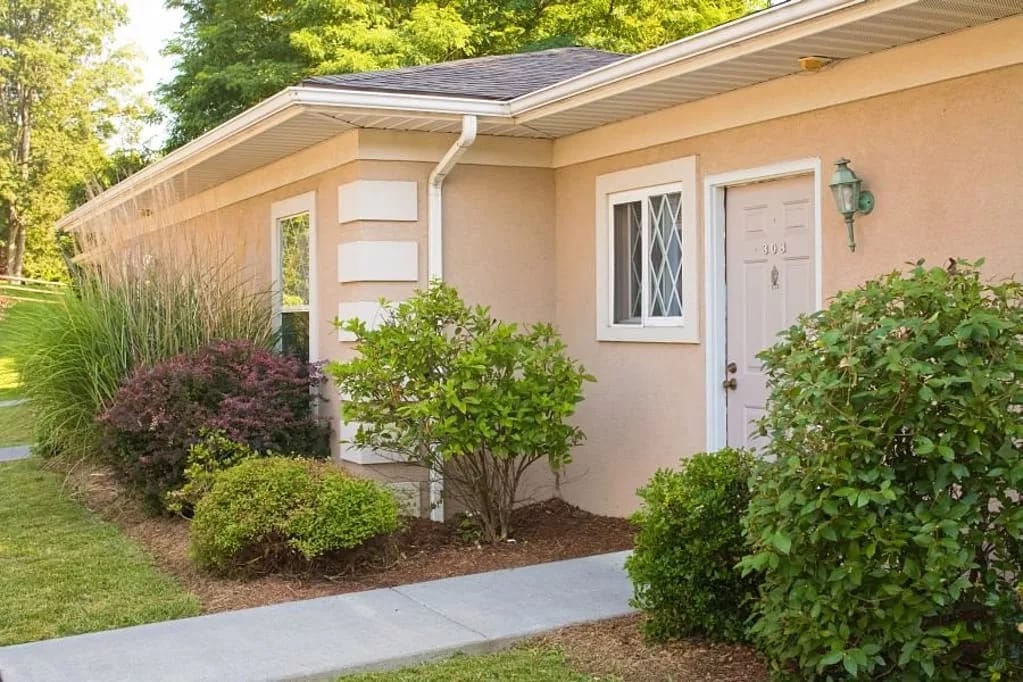 Exterior view of a senior living facility entrance