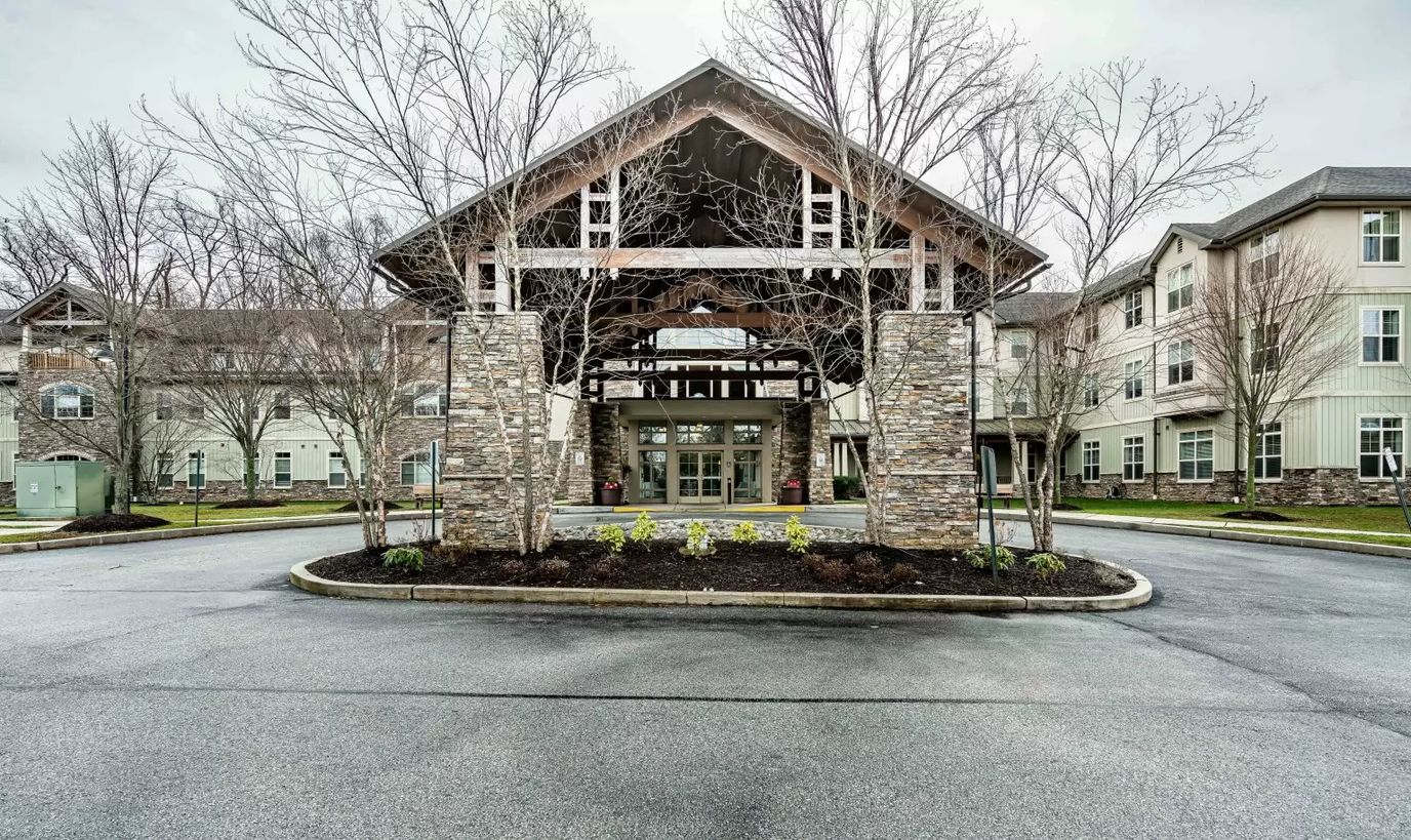 Exterior view of the entrance to Spring Mill Senior Living