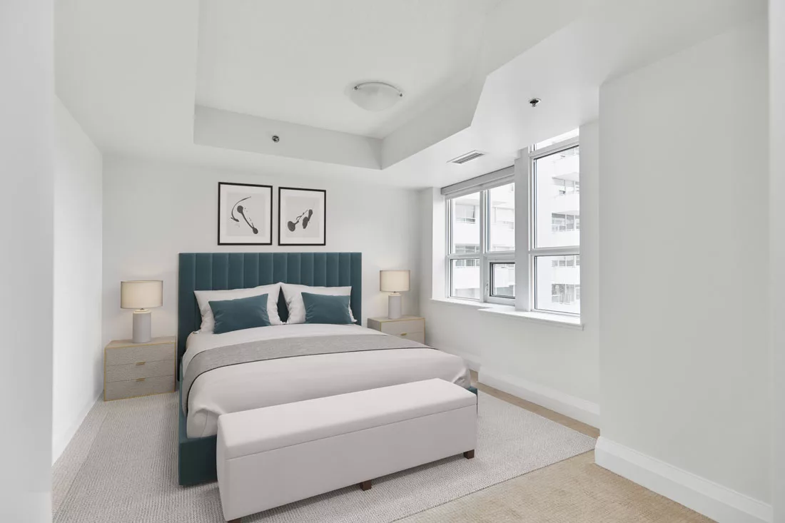 Well-furnished private bedroom in a senior living facility